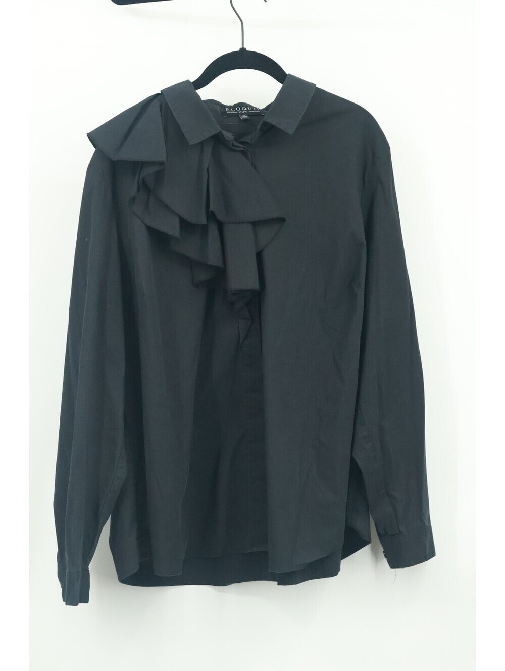 ELOQUII Studio Plus Size 20 Shirt Black Ruffle Long Sleeve Button-Up Blouse Top